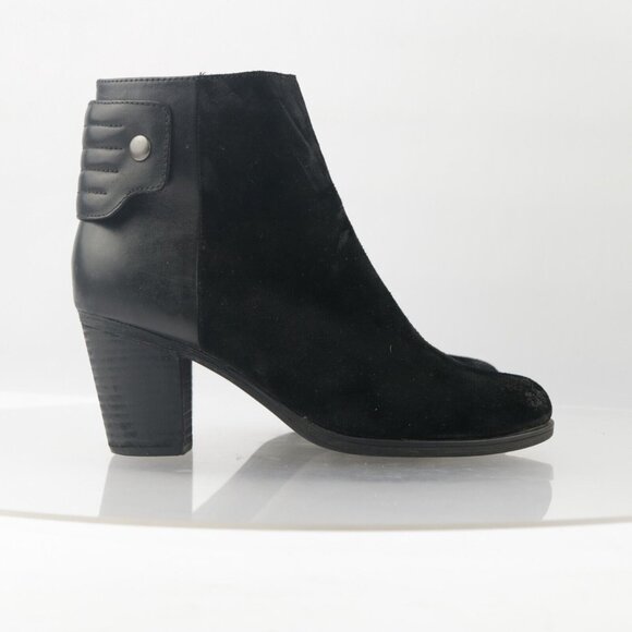 Clarks Womens Palma Rylie Boot Size 7.5 Black Suede Leather Block Heel Bootie - Picture 4 of 13